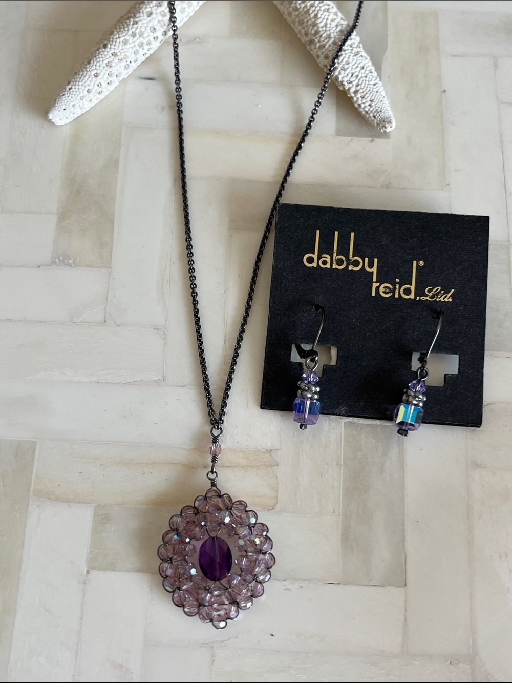 Dabby Reid Purple Crystal Pendant Necklace & Matching Earrings